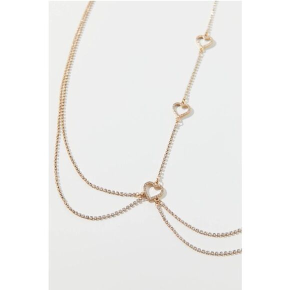 NWT Urban Outfitters gold tone rhinestone hearts body chain - Picture 8 of 8